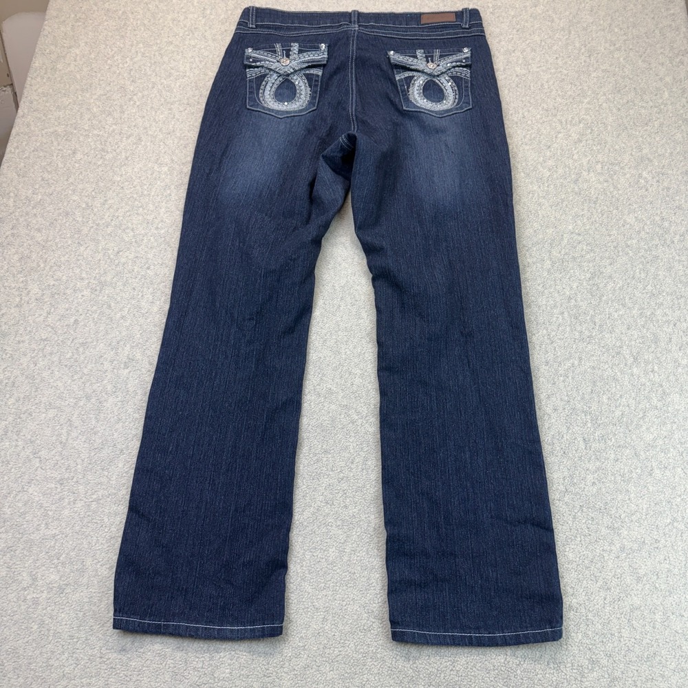 DKIN Womens Bootcut Jeans Blue Denim Embroidered Pockets Stretch Outdoor 14W
